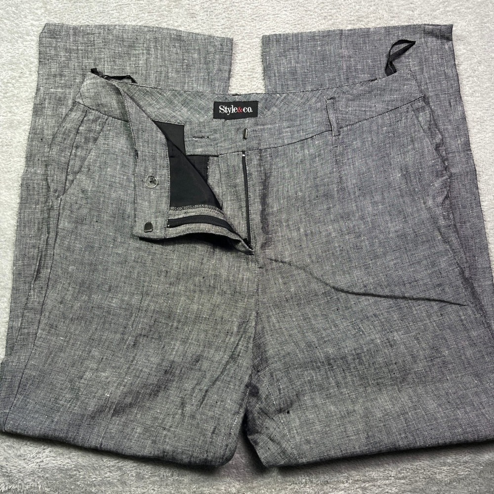 Style & Co. Women's Gray Linen Blend Wide Leg Career Dress Pants Size 12 Modern